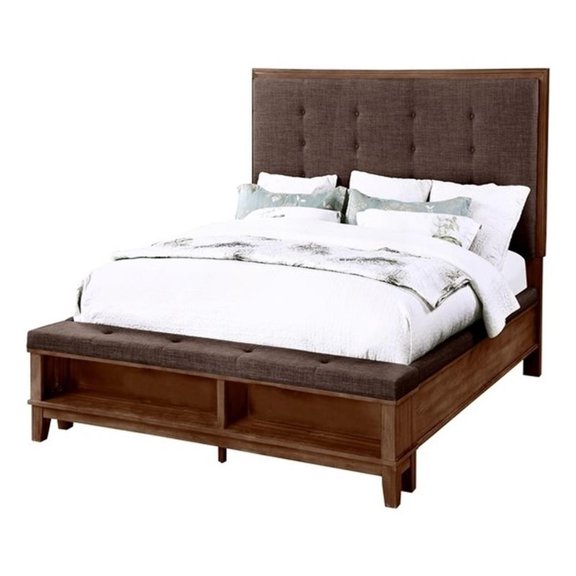 Pemberly Row Solid Wood King Bed in Brown with Storage in Footboard