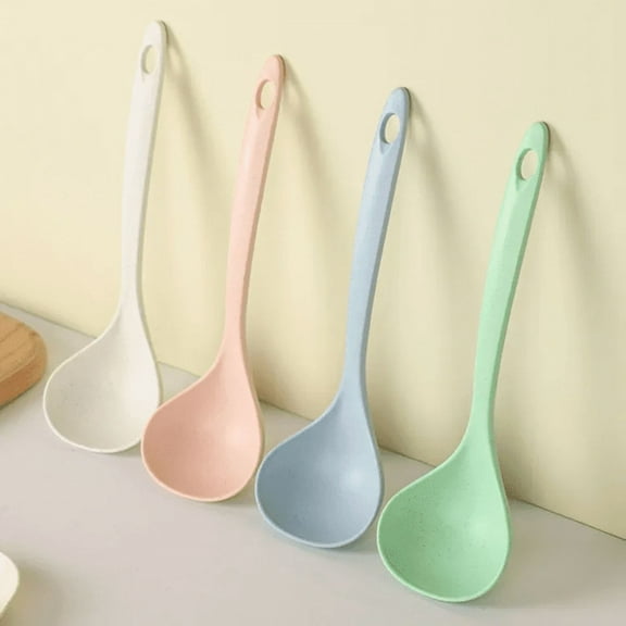 4-Pack Solid Color Heat-Resistant Non-Stick Safe Wheat Straw Ladle with Hanging Hole