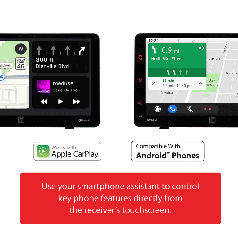 Dual Electronics DMD7W Dash Mount 7" Touchscreen Monitor with Wireless Apple CarPlay, New