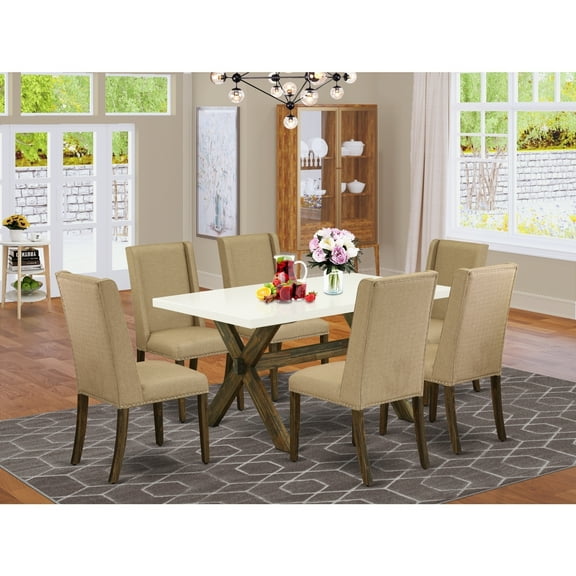 7-Piece Rectangular Dining Set - Solid Wood Table6 Parsons Chairs - Kitchen Dining Room Furniture