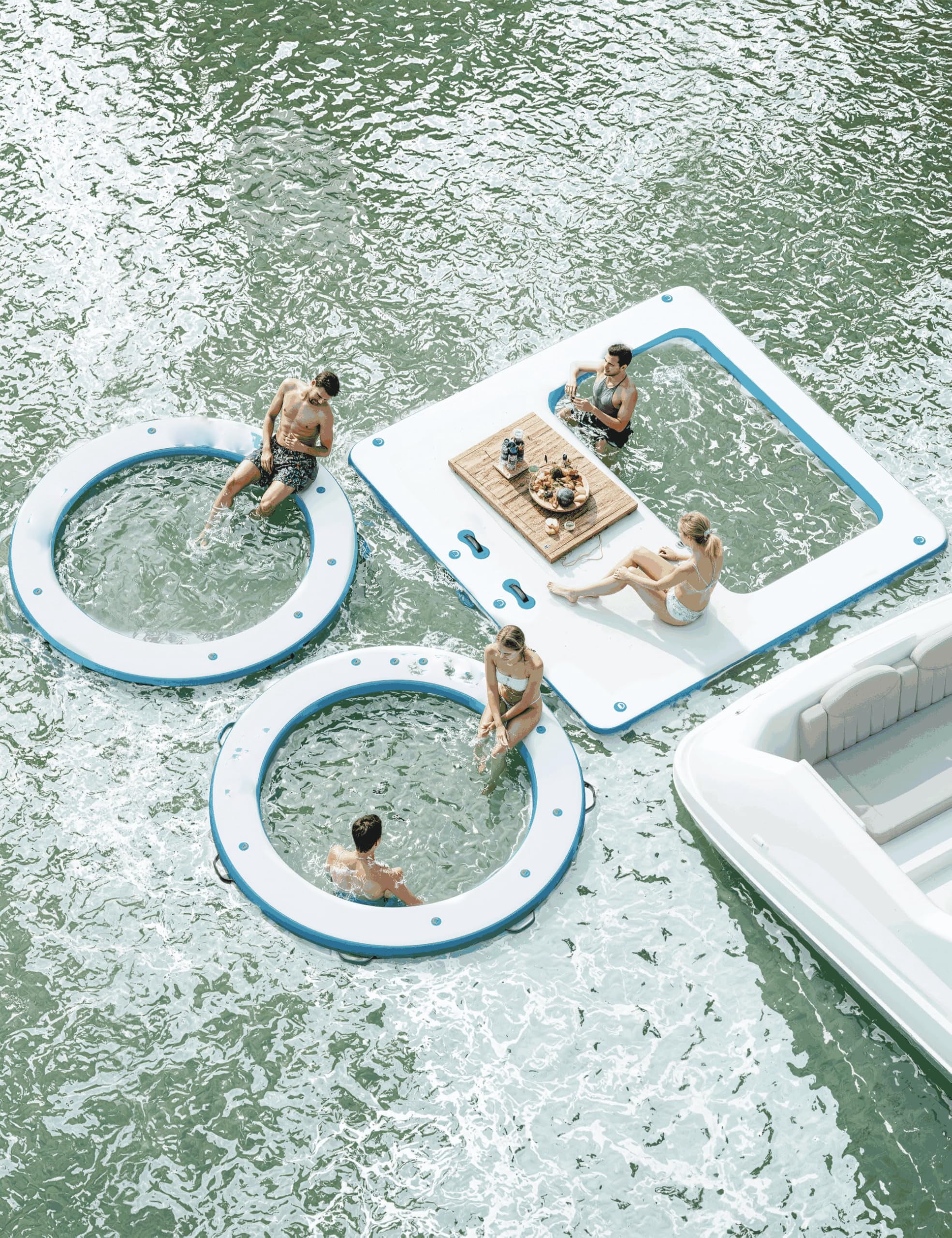 Huisuilinss Inflatable Floating Dock,8x8.5FT Inflatable Dock Floating Platform,Floating Island Raft,Air Dock Platform With Mesh Swim Area,Non-Slip EVA Platform And Rope Ladder For Pool,Lake,Beach