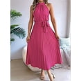 thumbnail image 5 of Women'S 2025 Summer Sleeveless Halter Neck Pleated Midi Cocktail Dresses A Line Flowy Beach Sun Dress Rose Red M, 5 of 8