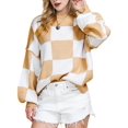 thumbnail image 3 of Women'S Fall Fashion Crew Neck Long Sleeve Lattice Ribbed Knit Loose Pullover Sweater Tops Khaki XL, 3 of 9