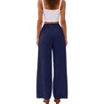thumbnail image 3 of Sewkxo Women's Cotton Linen Pants Summer Drawstring Elastic Waisted Palazzo Pant Casual Wide Leg Beach Trousers with Pockets,Navy L, 3 of 5