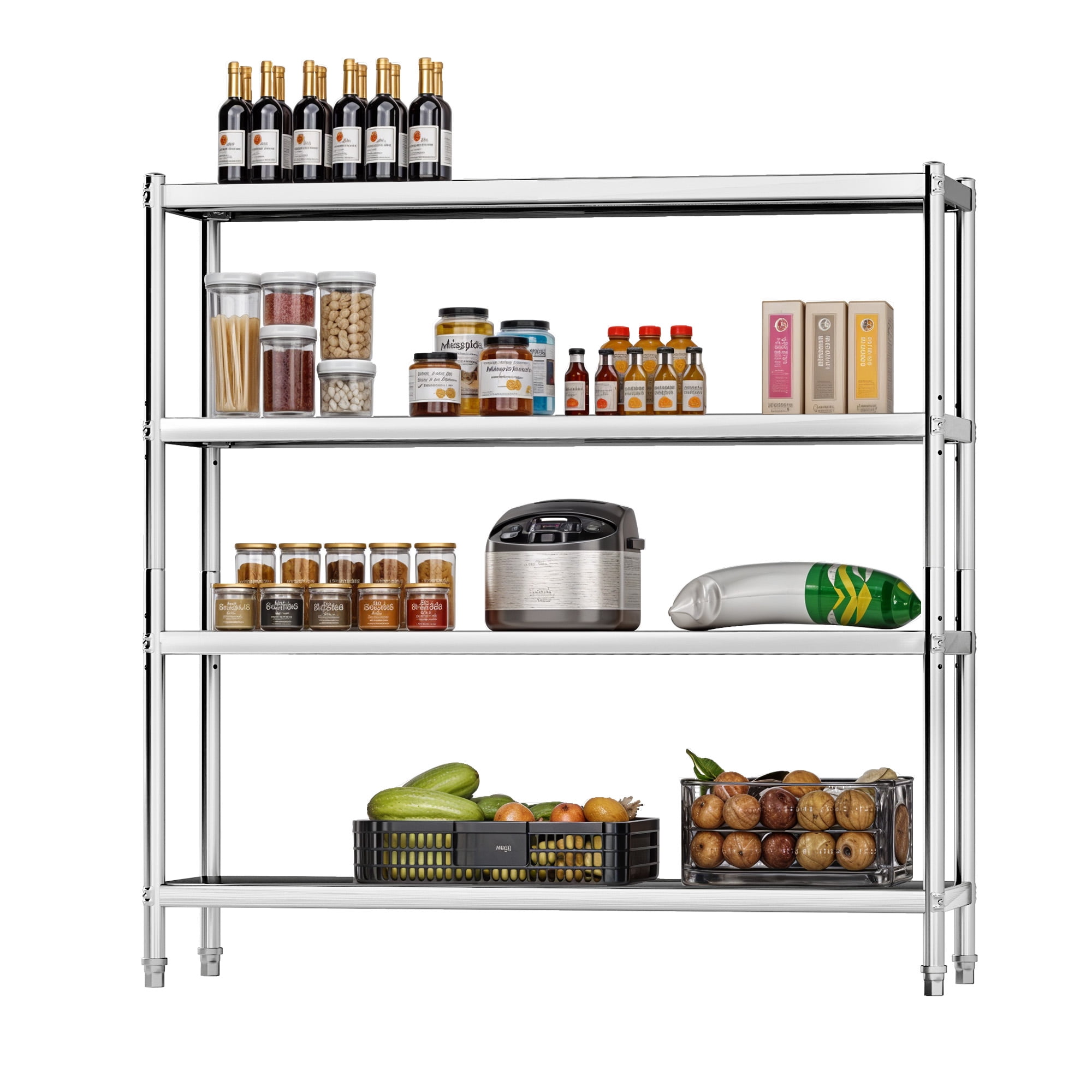 Uforic 4-Tier Stainless Steel Industrial Kitchen Shelves, 60 x 18 x 60 Inch, Adjustable Height, Heavy-Duty Metal Storage for Kitchen, Restaurant, Garage