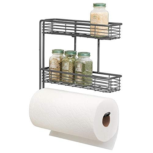 Mdesign Wall Mount Metal Paper Towel Holder With Storage Shelf For Kitchen Pantr 
