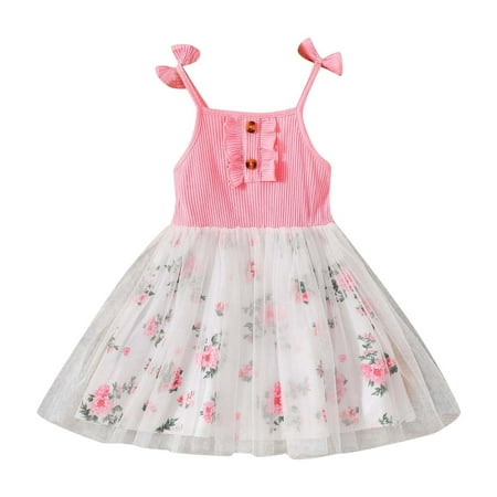 

ZRBYWB Toddler Girls Dresses Sleeveless Summer Ribbed Flower Dress Mesh Princess Dress Fashion Clothes Baby Girl Clothes