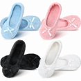 thumbnail image 1 of wonima44 4 Pairs Women's Ballerina House Slippers with Satin Bow Tie Non Slip Slippers Ballet Socks for Wedding Housewarming, 1 of 1