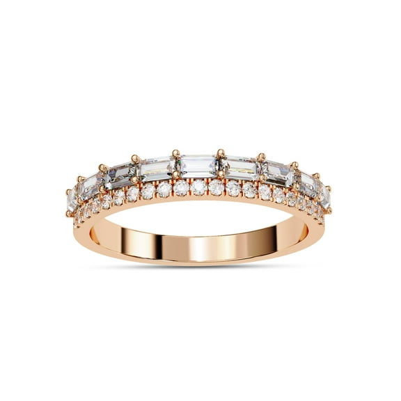 AFFY Double Row Half Eternity Wedding Band Rings for Women, Baguette and Round Cut Lab Created Moissanite Ring in 10K Solid Rose Gold Size-10