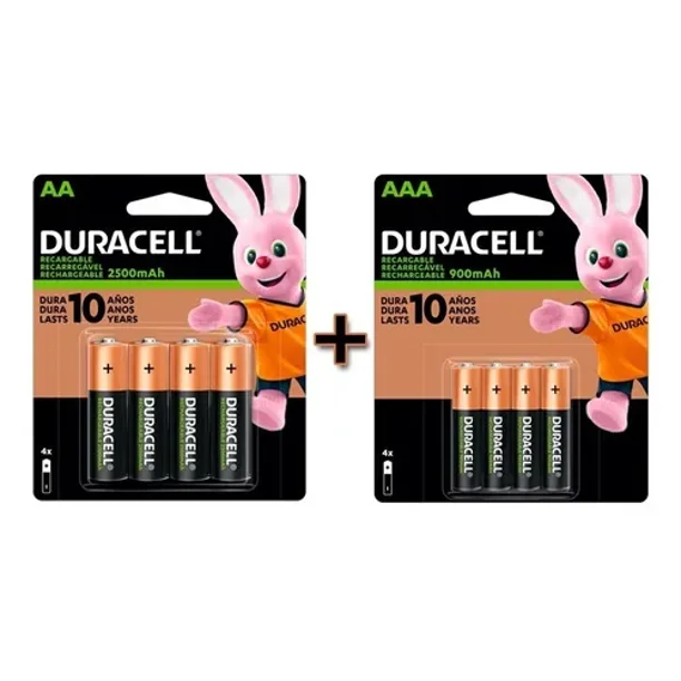 4 Pilas Aa 2500mah + 4 Pilas Aaa 900mah Duracell Recargables