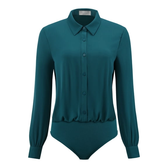 DARING DIVA Long Sleeve Bodysuits Button Up Shirt Body Suit S Peacock Blue