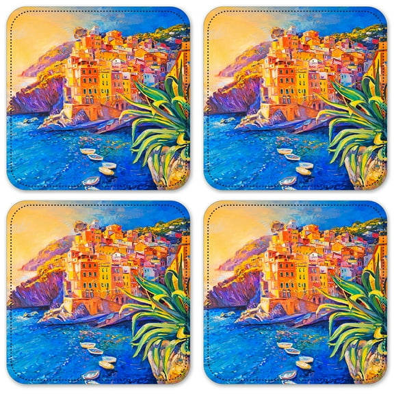 Vinyl Drink Coasters - Set of 4 - Italy Seaside Village