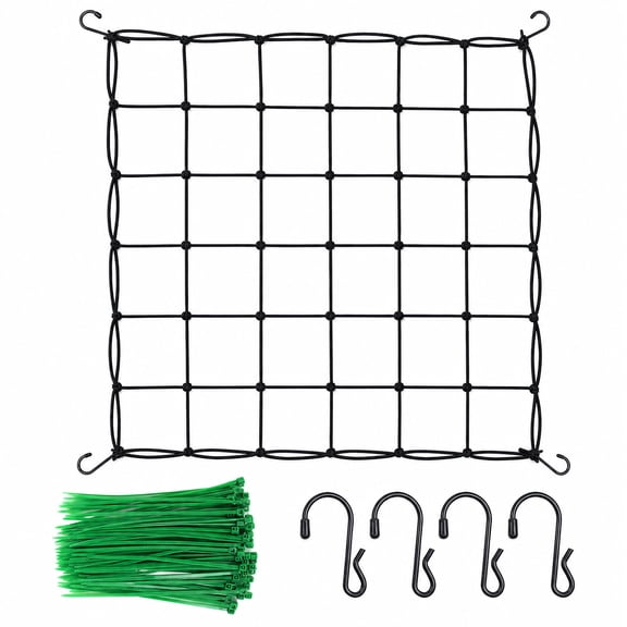 Grow Tent Trellis Netting Elastic Plant Scrog Netting with Steel Hooks, Flexible Hydroponics Support for Grow Tents, Gardening 2'x2'