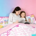 thumbnail image 5 of meiyoeat Cartoon Baseball Gloves 7 Pieces Bedding Comforter Set For Girls,Ice Cream Monogram M Letter Full Bedding Set For Kids,Pink Reversible, 5 of 7