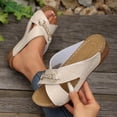 thumbnail image 6 of Zefriona Women's Summer Wedge Sandals Slip On Open Toe Metal Chain Detail Comfortable Beach Slides Beige Size 7, 6 of 9