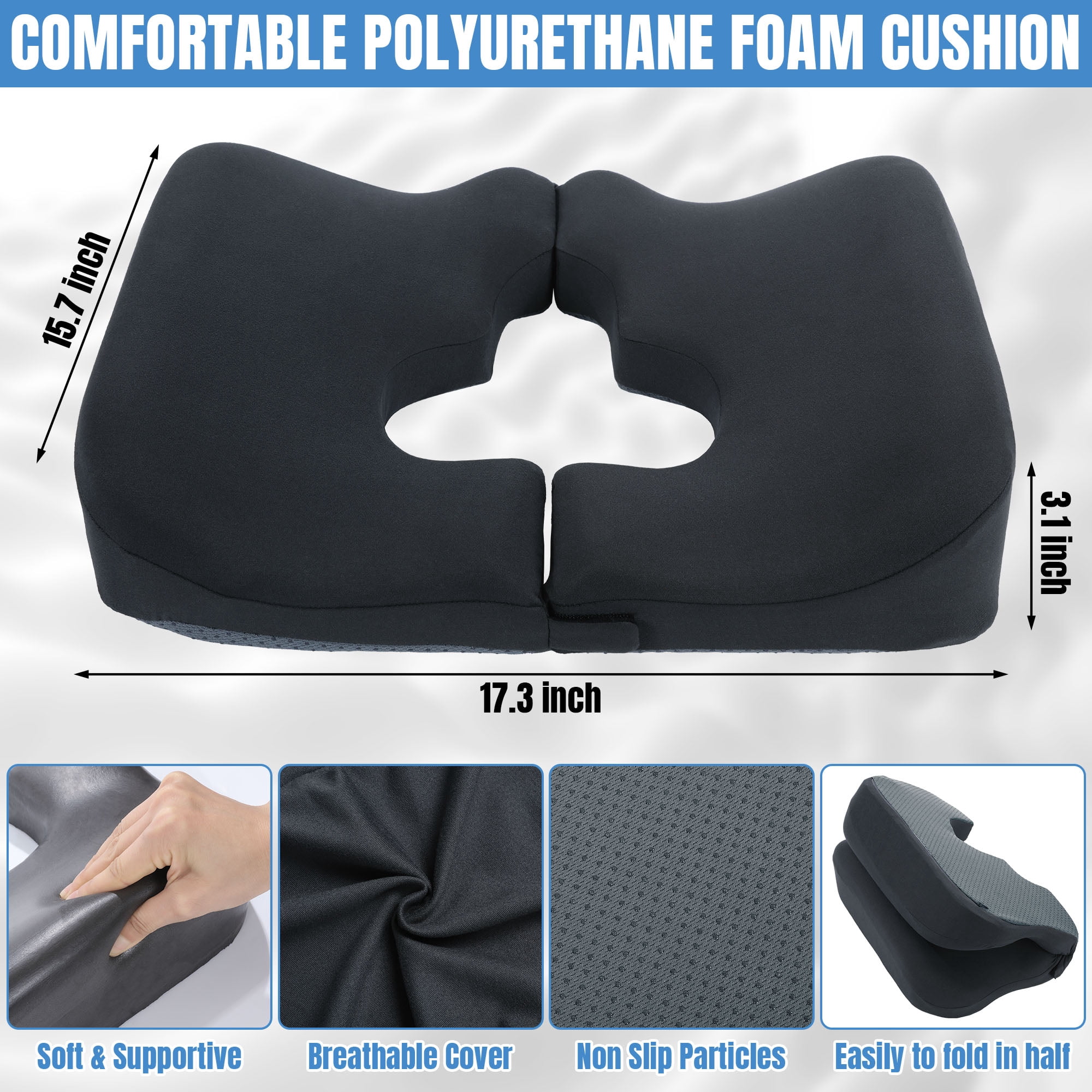 HOMBYS Memory Foam Bed Sore Cushions for Butt, Bedsore Pressure Relief Pillow for Sleeping and Sitting,Cushion for Bed Sores on Buttocks, T Shaped Opening Tailbone Pillow (Dark Grey)