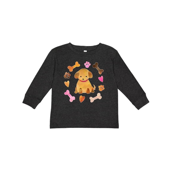 Inktastic Cute Puppy Valentine with Hearts and Bones Boys or Girls Long Sleeve Toddler T-Shirt