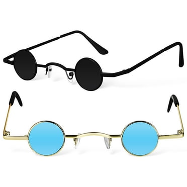 2Pcs Small Round Sunglasses Women Men Polarized Sunglasses Metal Frame Retro Circle Sunglasses Photo Props