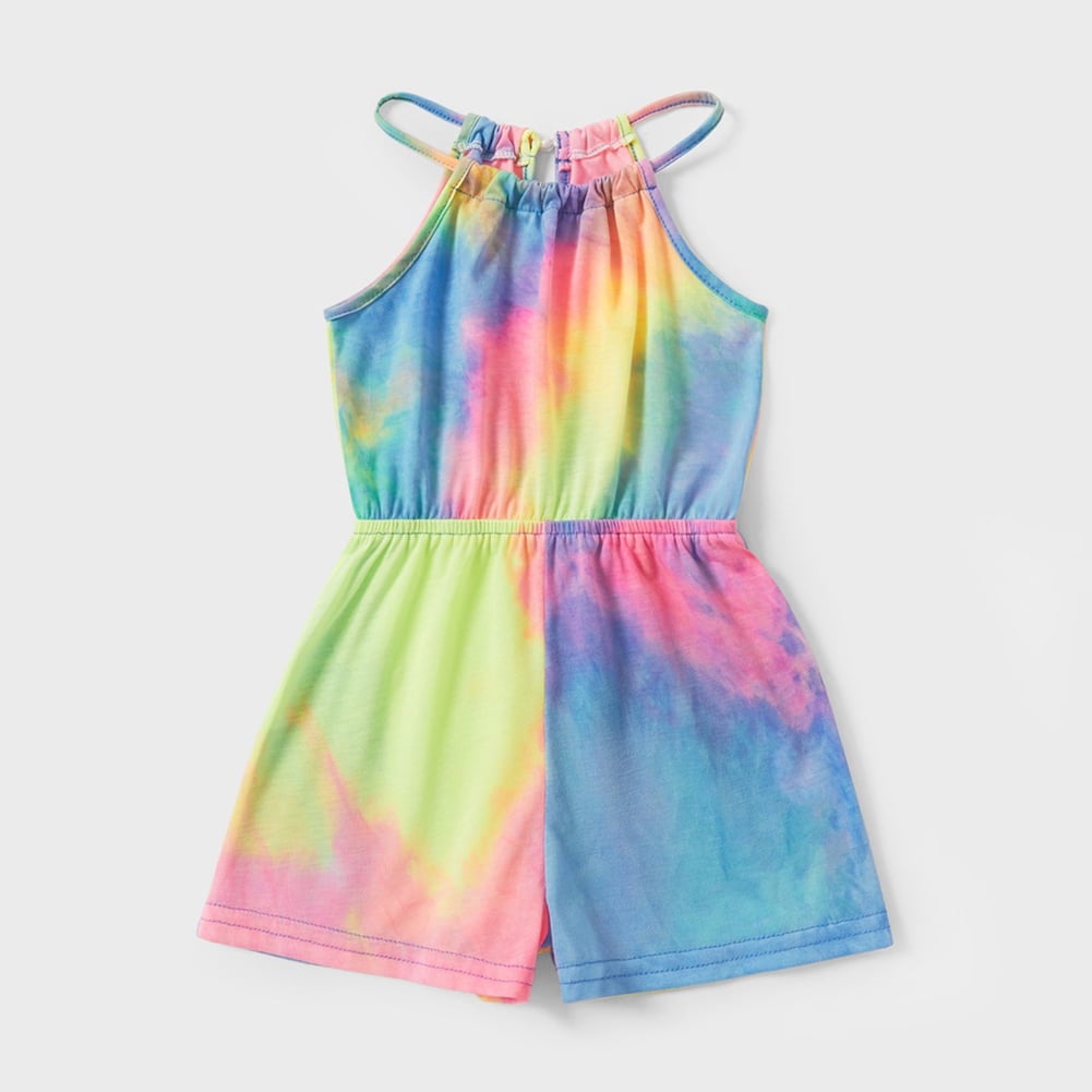 FYMNSI Toddler Girl Clothes Summer Sleeveless Jumpsuit Mommy and Me Tie Dye Romper for Girls 12-18 Months