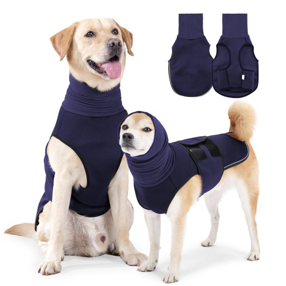 Upgraded Dual-Purpose Dog Anxiety Relief Jacket in Navy Blue XL – Calm Your Pet During Thunderstorms, Travel, and More with Comfortable, Breathable Fabric and Noise-Isolating Hood Design.