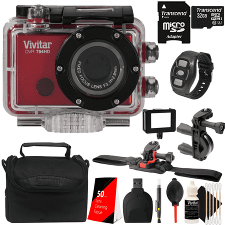 Vivitar DVR794HD 1080p HD Wi-Fi Waterproof Action Video Camera Camcorder Red with Accessory Bundle