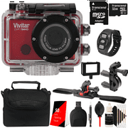 Vivitar DVR794HD 1080p HD Wi-Fi Waterproof Action Video Camera Camcorder Red with Accessory Bundle