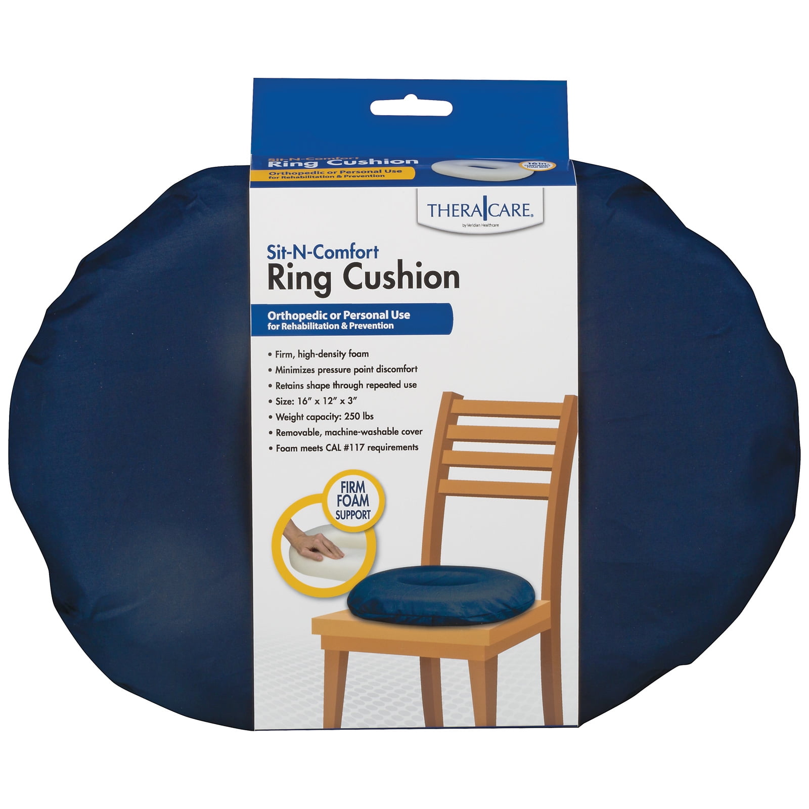 Thera|Care Sit-N-Cushion Contoured Ring Cushion | Puncture Resistant Polyurethane Foam | Removable Cover