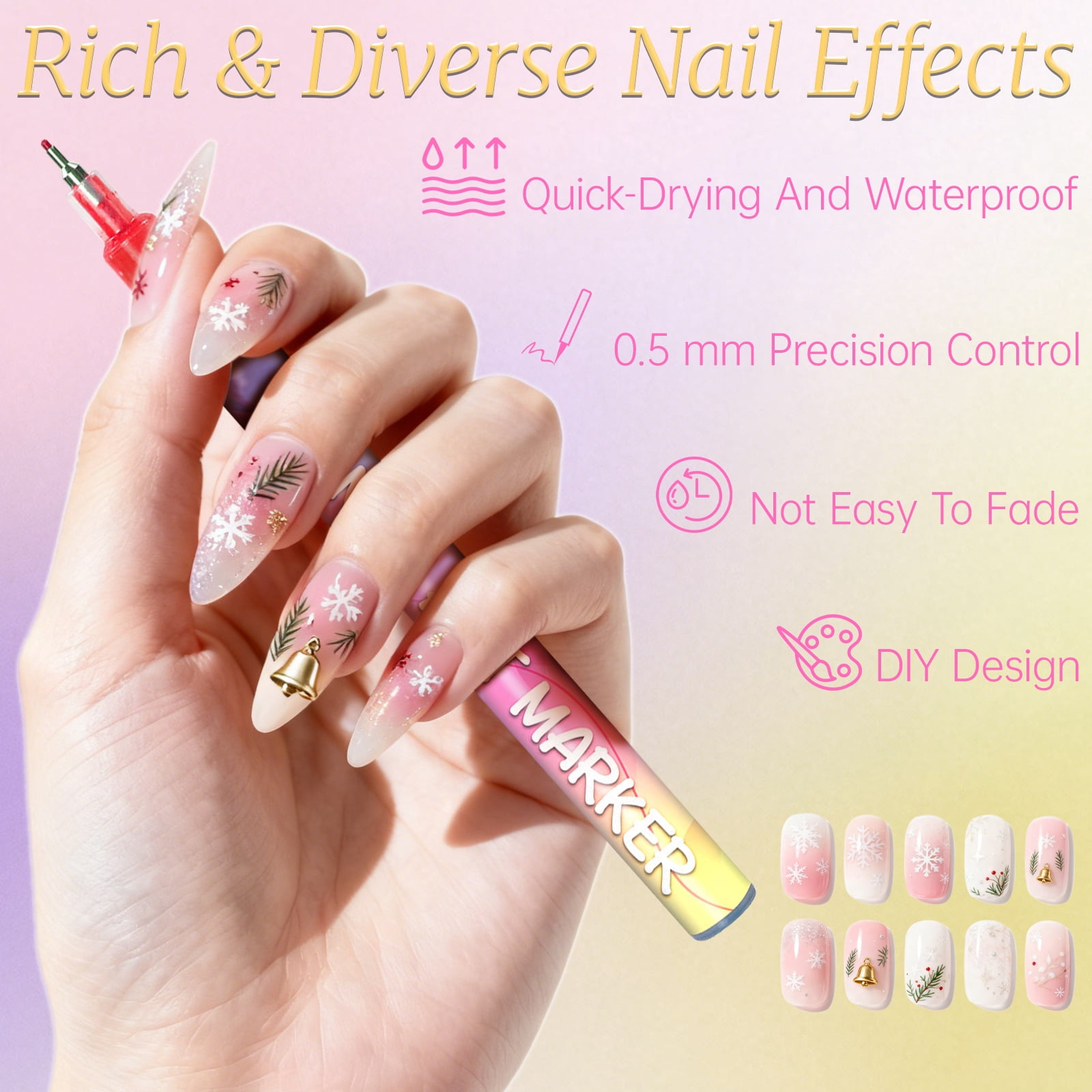 12 Color Nail Art Pens Set, Acrylic Paint Markers for Drawing & Dotting with 0.5mm Fine Tip - Quick-Drying, Waterproof DIY Nail Design Kit for Home Salon and Adult Manicure