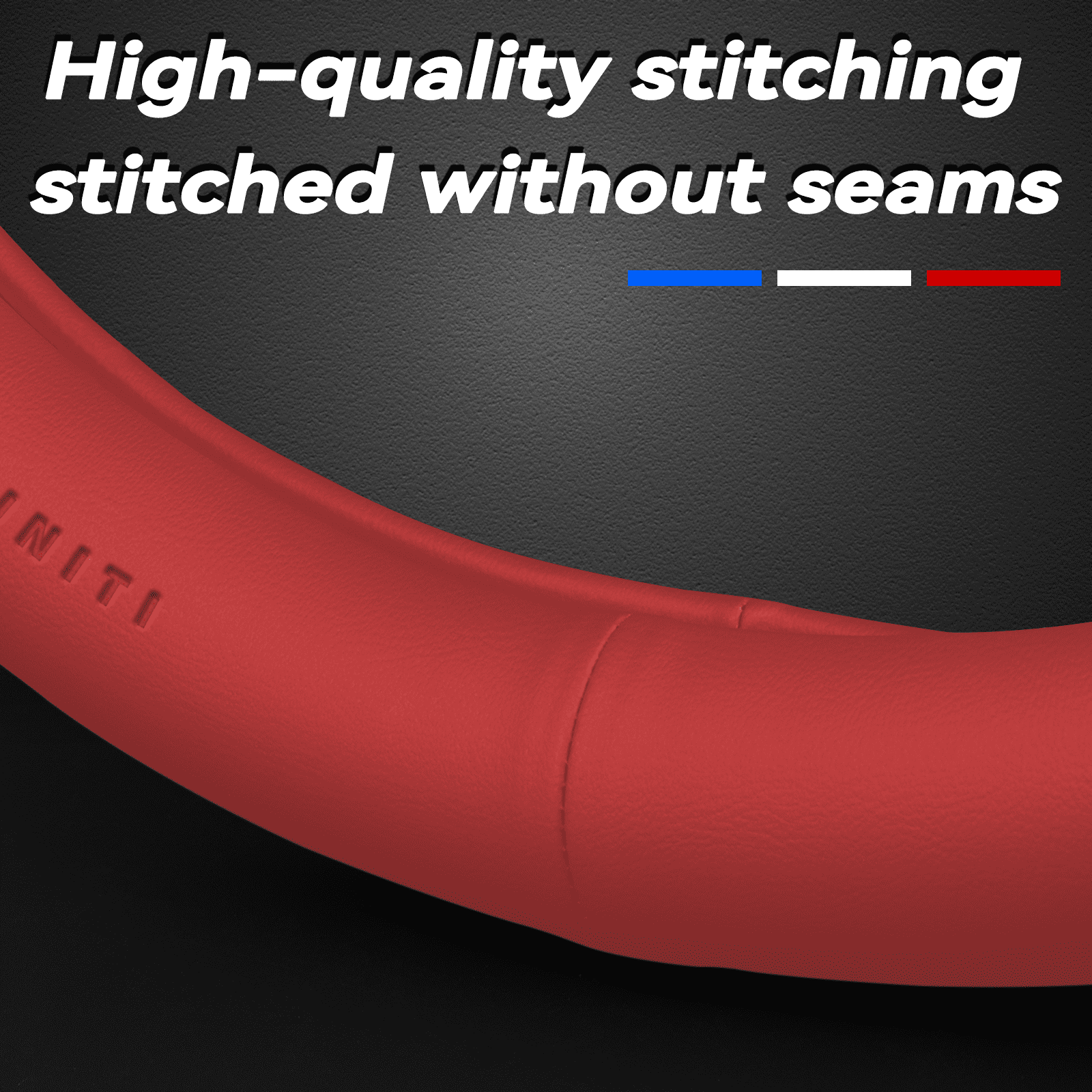 3D Embossed Custom Fit Steering Wheel Cover For Infiniti, Non-Slip Nappa Leather Wrap for Enhanced Grip & Comfort, Includes 2 Car Coasters & Fast Charging USB Cable Red