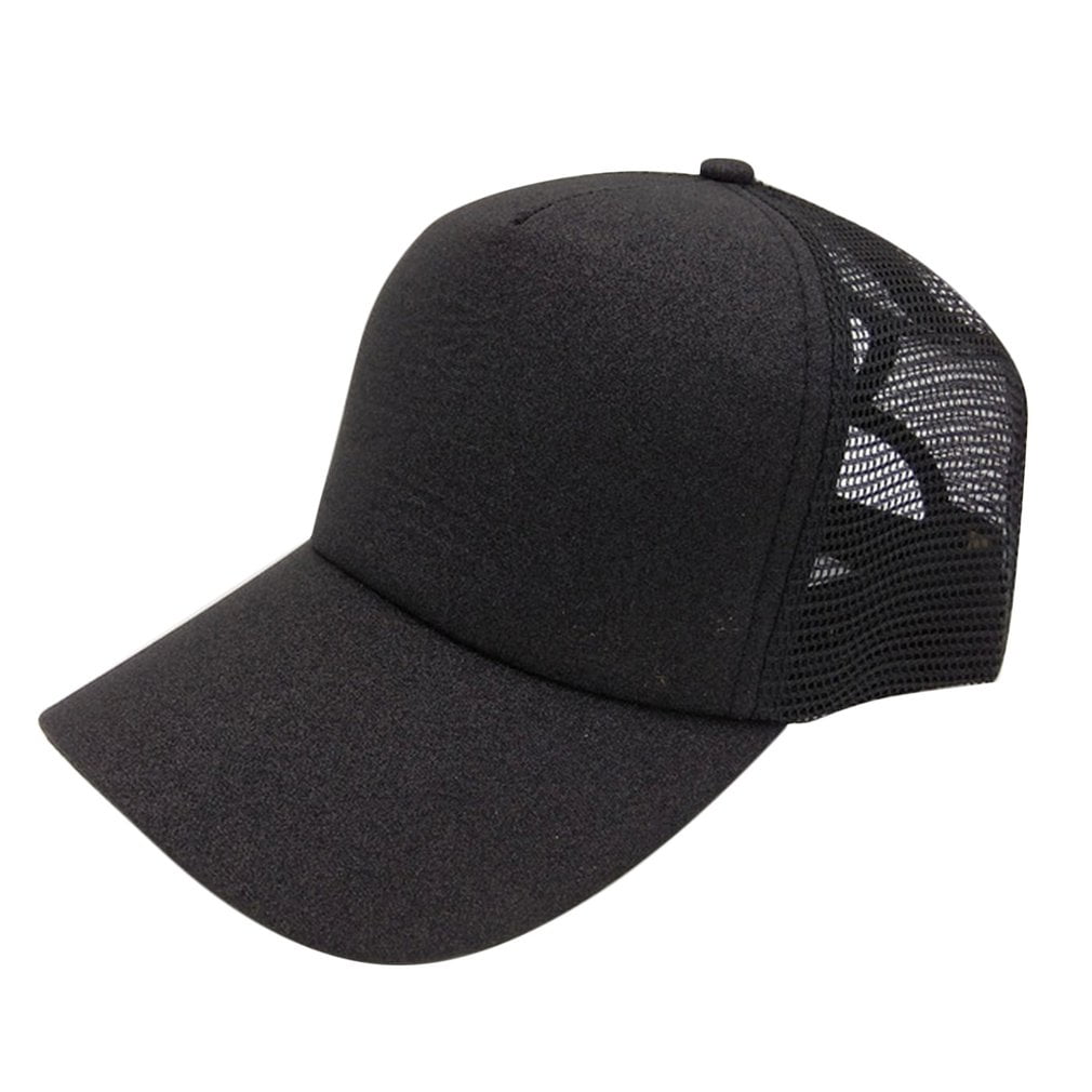 Ponytail Mesh Cap Summer Sun Hat Black 