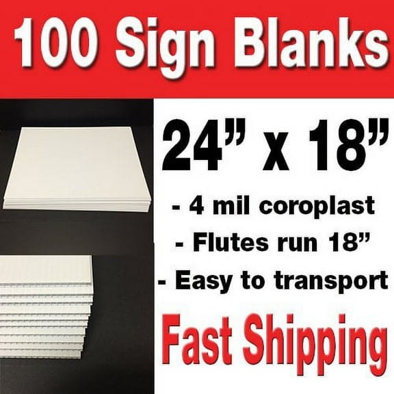 100 Pack of 18x24 Blank Corrugated Plastic Signs