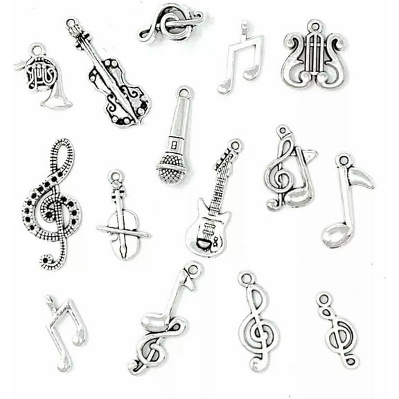 U8MO 6 Music Note Charms Antique Silver Musician Pendants Singer Findings Mix