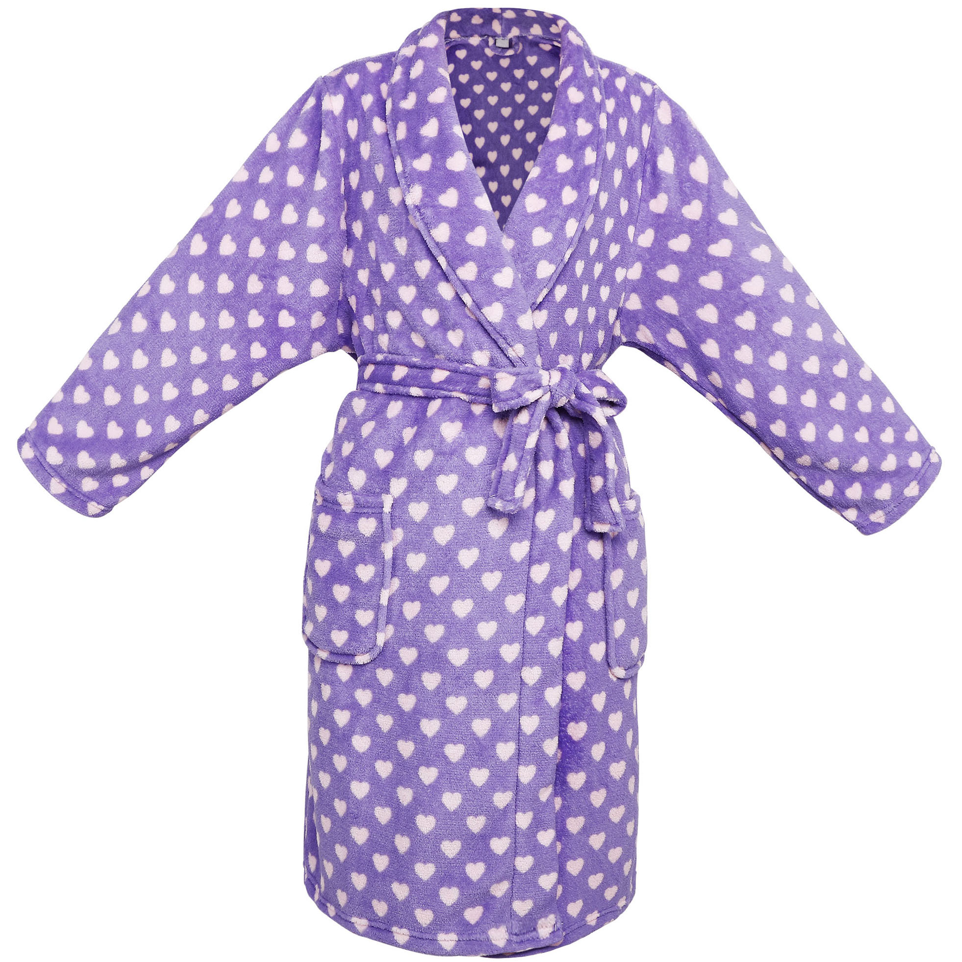 Kid Girls' Heart Velvet Fleece Shawl Robe Bathrobe w/ Pockets,Heart,M