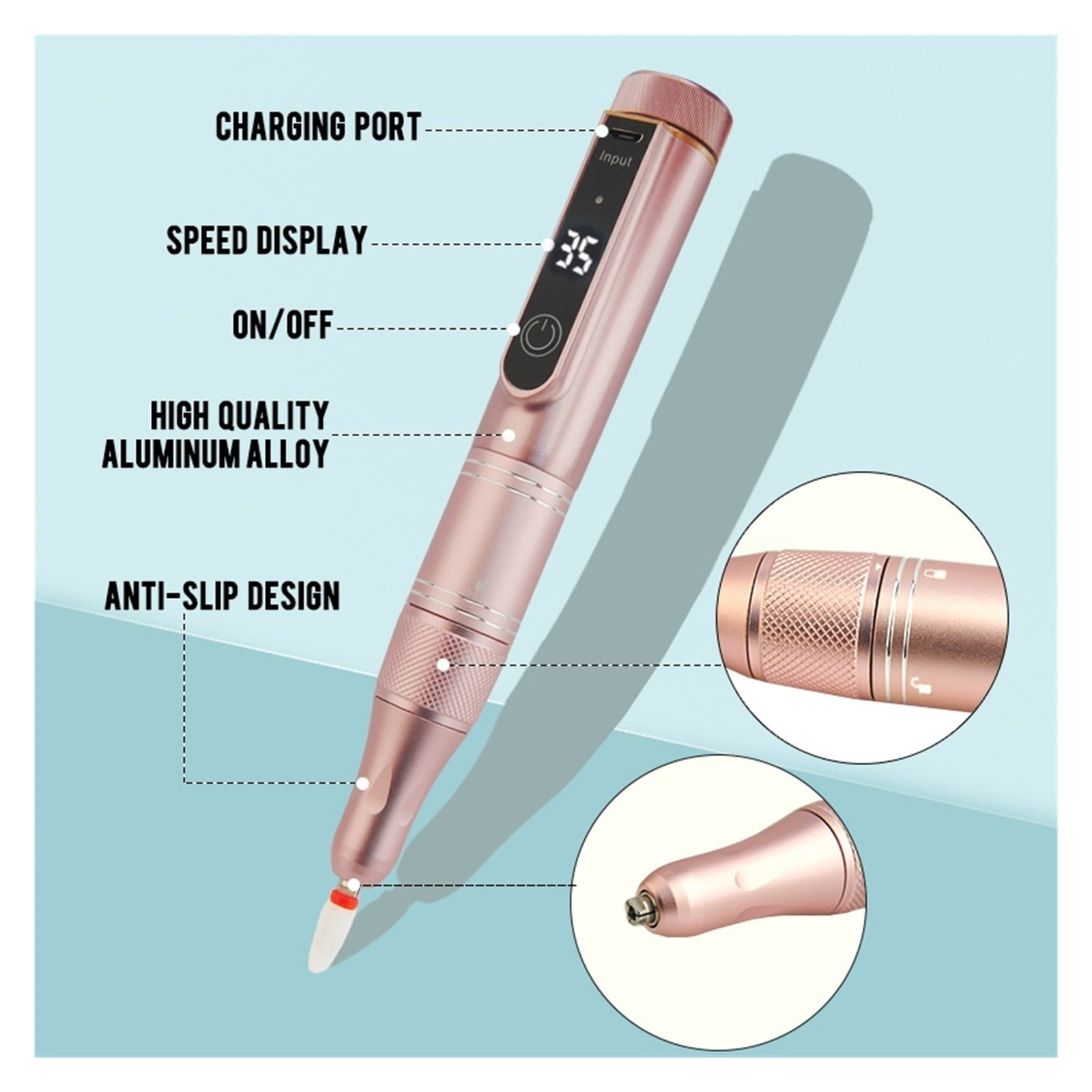 35000RPM Rechargeable Nail Drill Machine Portable Manicure Drill Nail Cuticle Tool Salon Nail E-File Cordless Nail Drill ,Lightweight and Portable