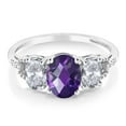 thumbnail image 2 of Gem Stone King 2.05 Cttw 10K White Gold Purple Amethyst White Topaz and Diamond Accent 3-Stone Engagement Ring | Three Stone Wedding Anniversary Promise Ring for Women, 2 of 4