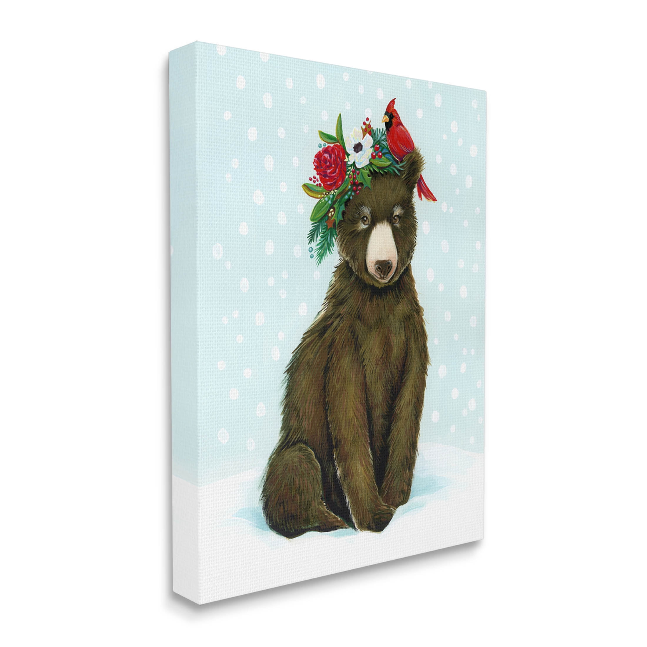Stupell Industries Bear Seasonal Holly Snow Scene Graphic Art Gallery Wrapped Canvas Print Wall Art, Design by Laura Marr