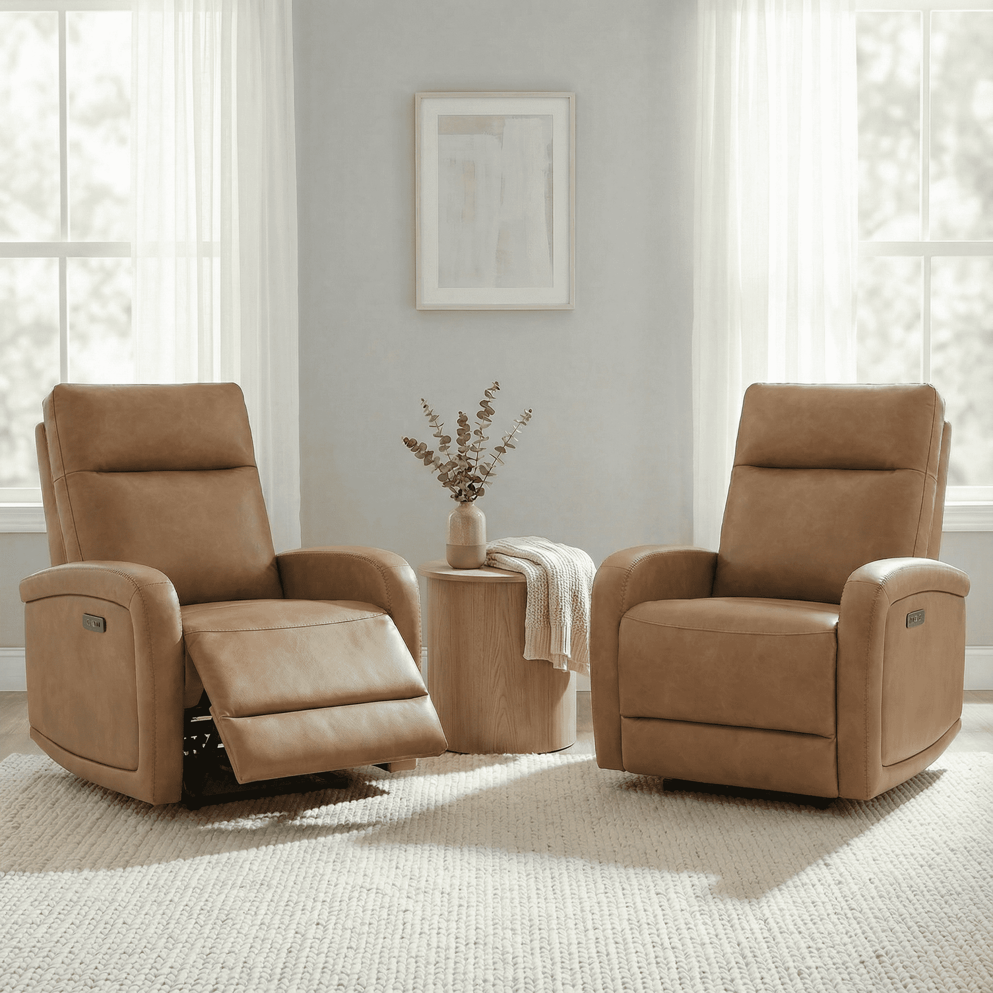 Spruce & Spring Zero Wall Hugger Power Recliner for Compact Spaces, Cognac-Faux Leather