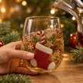 thumbnail image 5 of Christmas Glass Art Cup, Decor Drinking Glass Cup, Stemless Wine Glasses Holiday Glassware for Coffee, Tea, Juice, Milk, Xmas Party Home Festive Decor Gifts (Stocking), 5 of 7