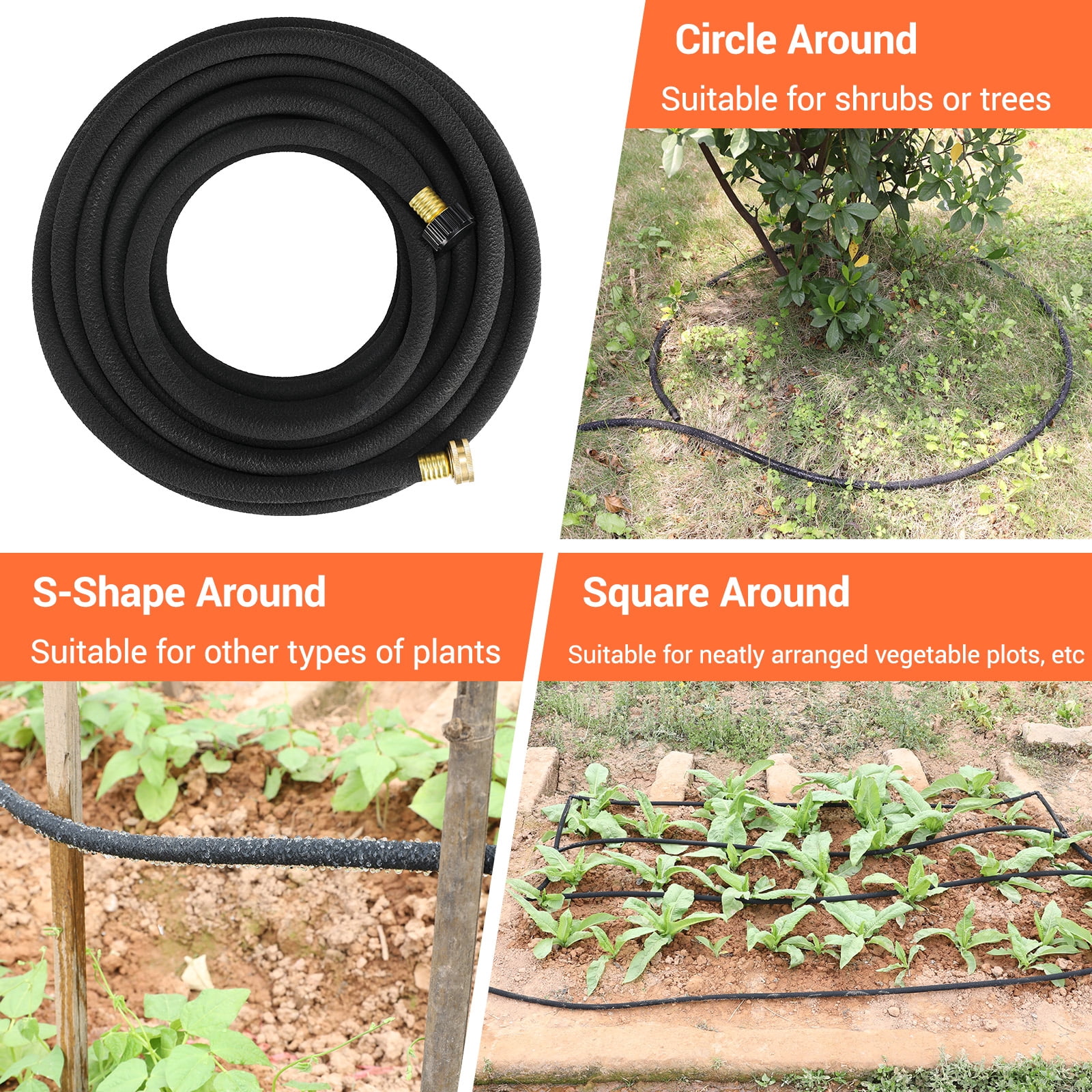 TLGREEN Soaker Hose Kit 50 ft 1/2", with Solid Brass Connectors, Heavy Duty Drip Hose to Save 70% Water, for Garden, Lawn and Yard