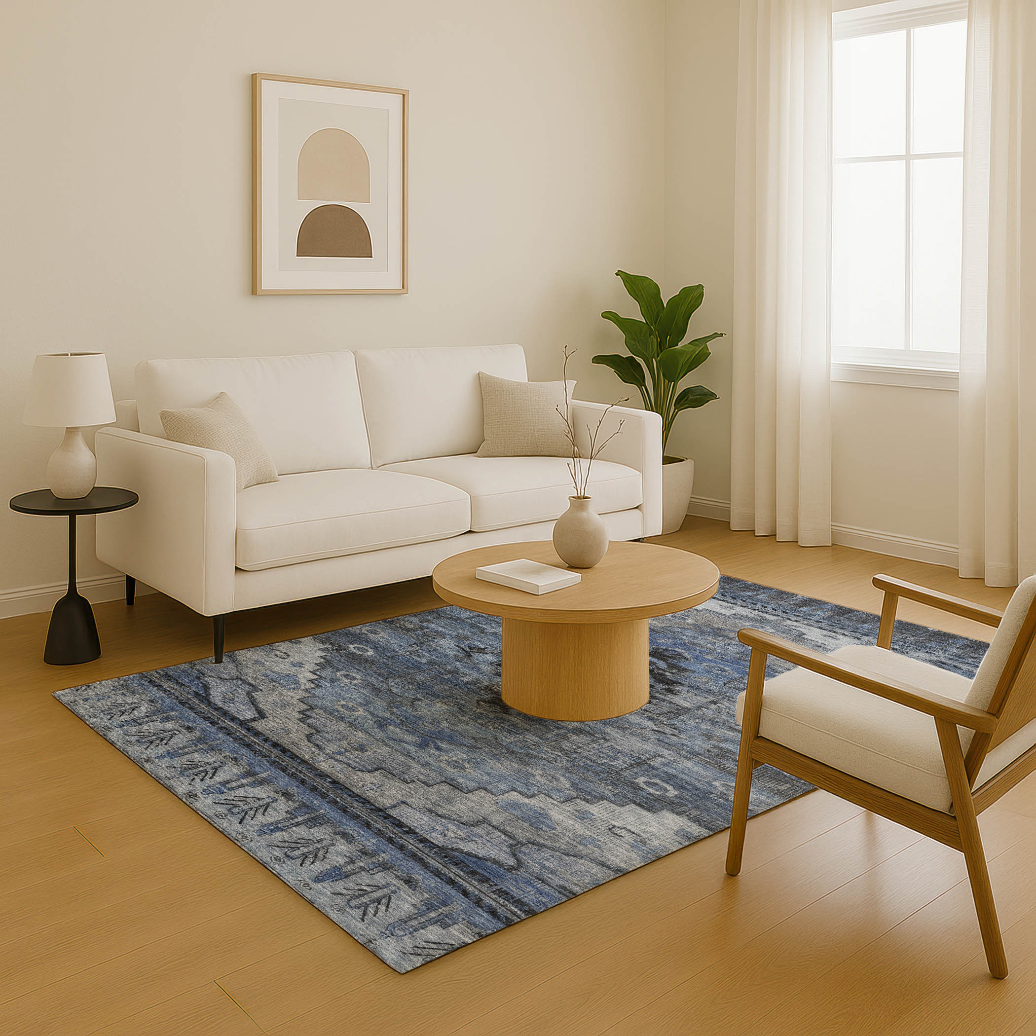 Addison Rugs Mayfield Premium Machine Washable Transitional Tribal Blue Rectangle Rug, 3' x 5'
