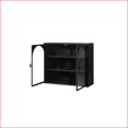 thumbnail image 4 of Sideboards Modern Black Iron + Tempered Glass Wall-Mount/Floor Cabinet with Three-Tier Storage & Woven Pattern | Entryway Living Room | Metal | Tempered Glass, 4 of 12