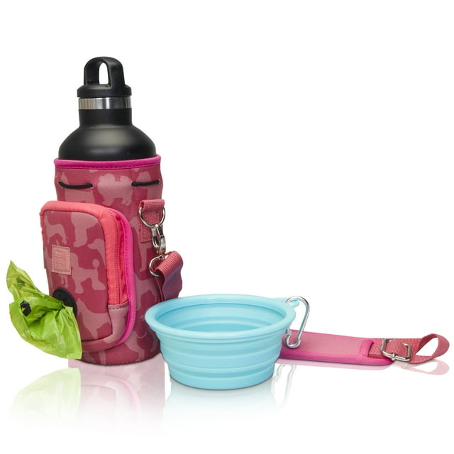 Made Easy Kit Porte-Bouteille d'Eau avec Poche pour Sacs à Déchets de Chien et Bandoulière Rembourrée Réglable