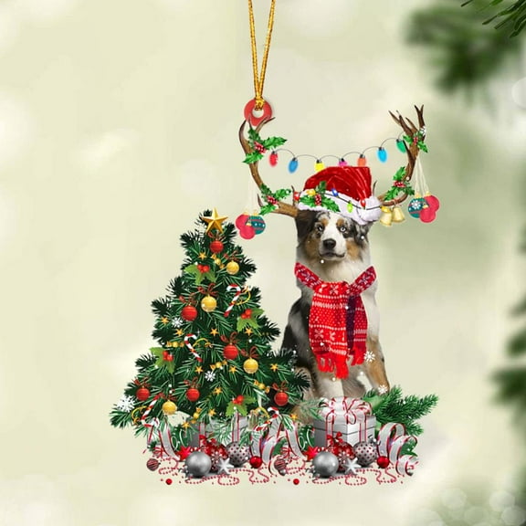 Acrylic 2D FLAT BLUE MERLE Australian Shepherd-Christmas Tree Gift Hanging Ornament