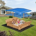 thumbnail image 2 of EastVita Kids Wood Sandbox with Cover,Spacious Outdoor Play Area,2 Bench Seats & Adjustable Canopy,Ages 3-8,Sand Box for Outdoor,Wood+Blue, 2 of 8