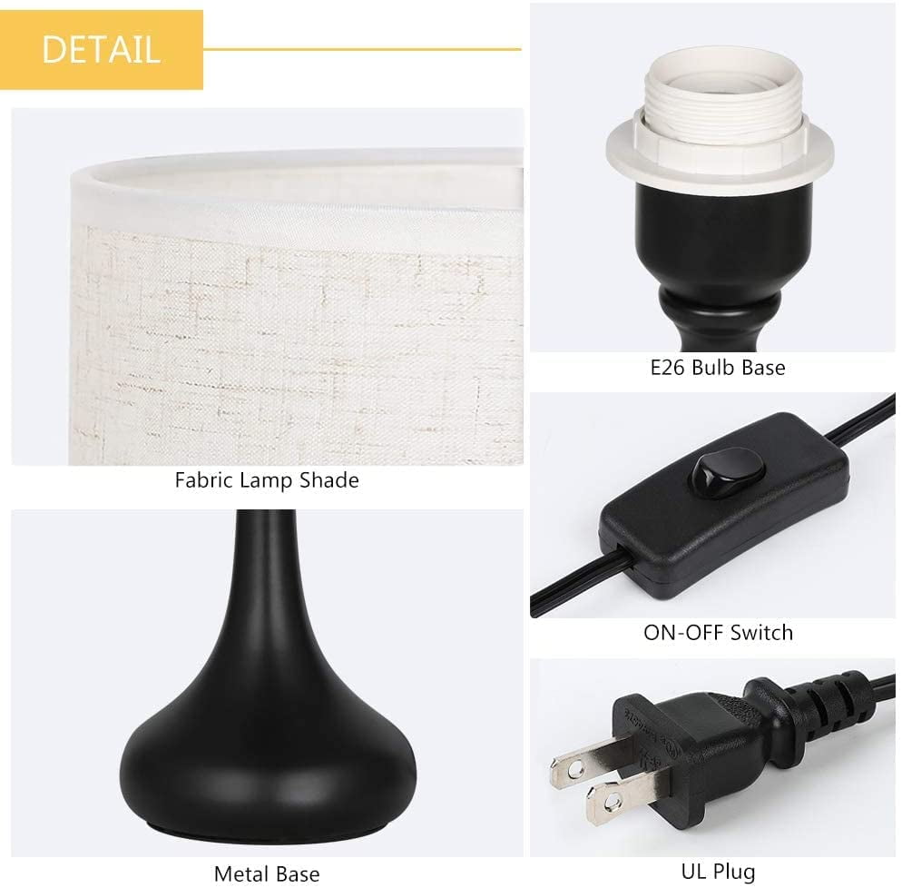 Set of 2 Black Modern Bedroom Nightstand Lamp by Oumilen