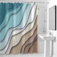 thumbnail image 4 of Teal Blue Modern Geometric Fabric Shower Curtain Turquoise Brown Abstract Ocean Wave Washable Shower Curtains for Bathroom, Waterproof Bath Curtain with Hooks Home Decor 72x84in, 4 of 8