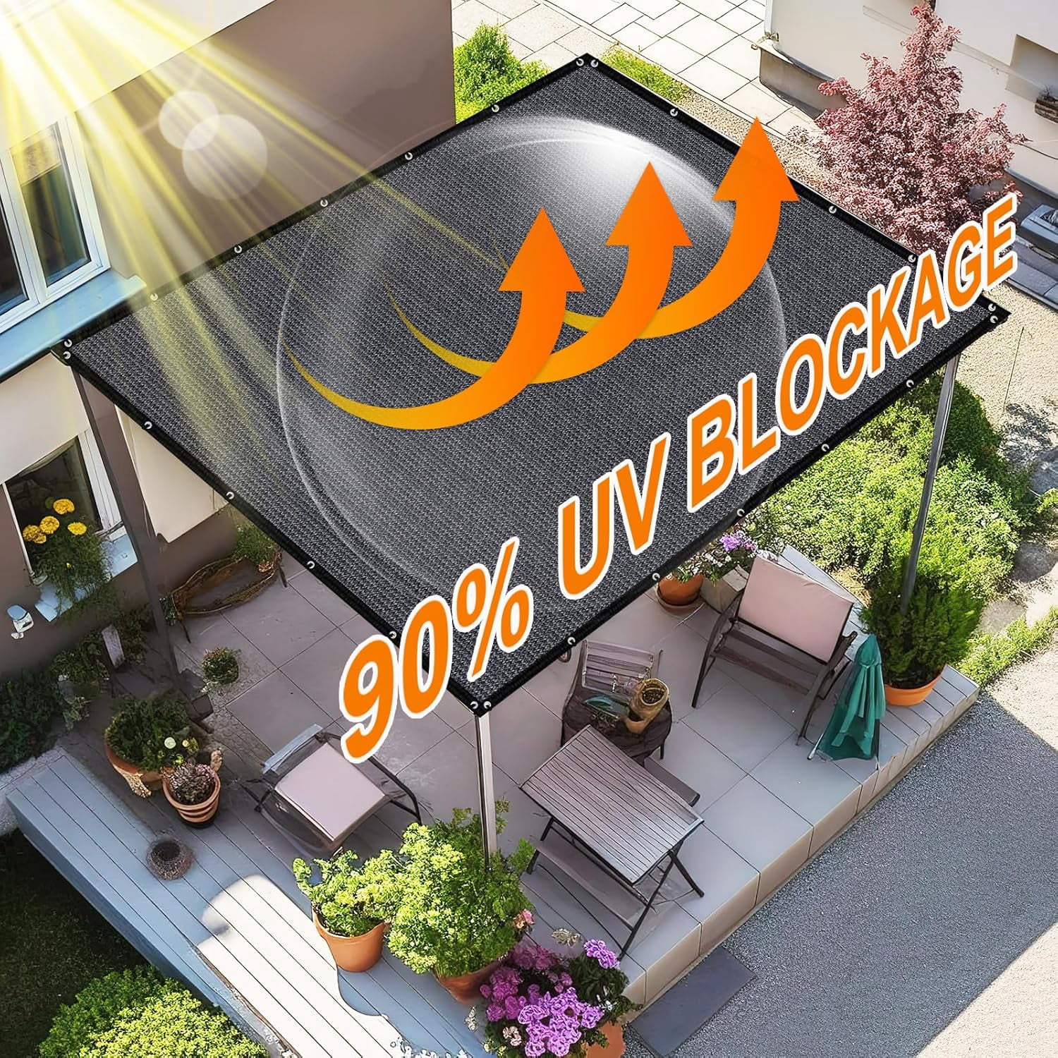 Shade&Beyond 10'X20'Sun Shade Cloth, 90% Pergola Shade Cover Canopy with Grommets, Sun Screen Fabric Tarp for Patio, Outdoor, Garden, Backyard,Blue Gray
