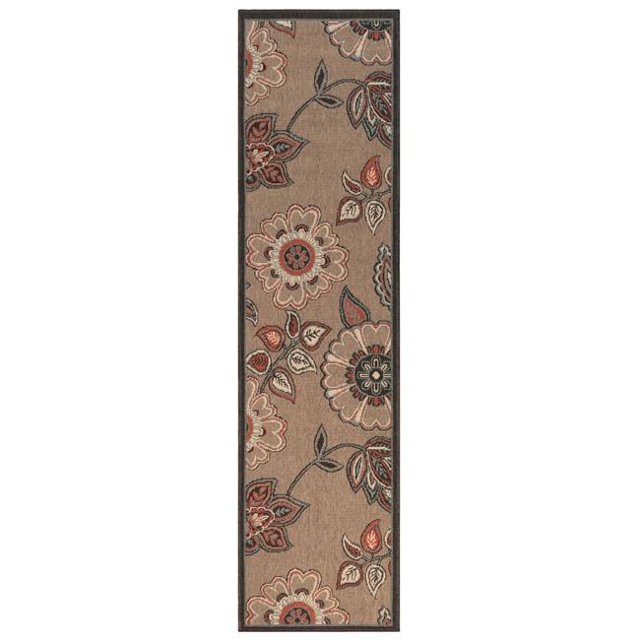 Trans-Ocean Importe RVIR8763022 Tapis de Course Tissé Wilton d'Intérieur et d'Extérieur de Liora Manne Riviera Floral Cep 23 Po x 7 Pi - Tan