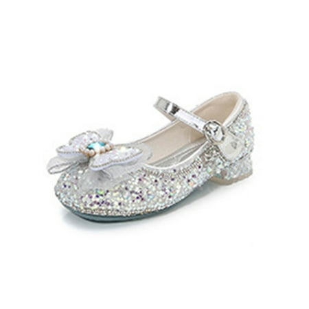 

Tenmix Girl s Mary Jane Sandals Ankle Strap Flats Comfort Dress Shoes Rhinestone Princess Shoe School Non-slip Fashion Silver 2Y