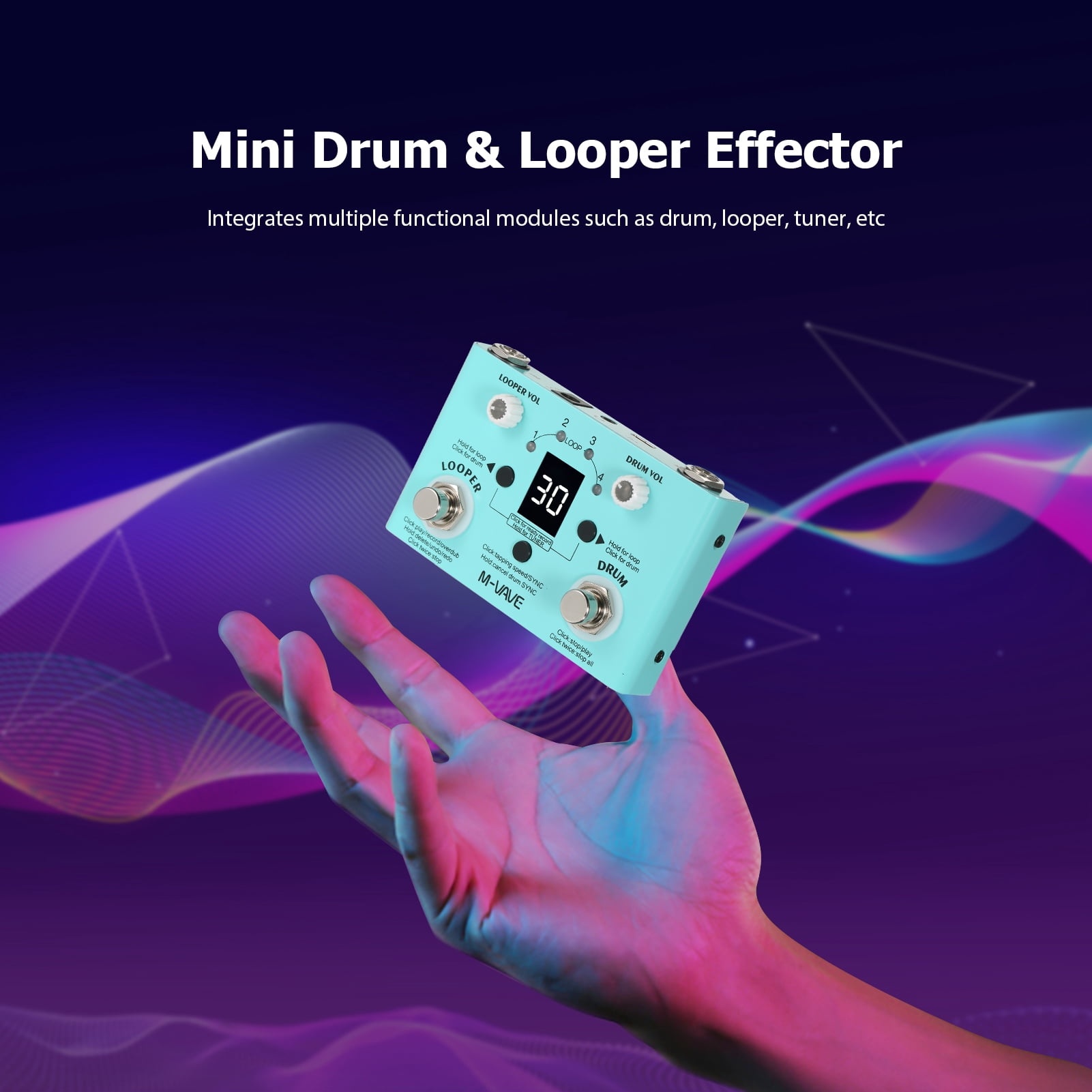 VAVE Effect maker,30 Drums 4 Looper Pedal Tuner Adjustable Speed Pedal Drum Tempo 2-in-1 Looper Drum Drums 4 Loops Looper 2-in-1 Looper Precision Tuner Adjustable Drum Looper Loops Precision Tuner
